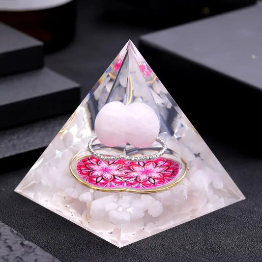 Pyramid with rose quartz ball - attracting positivity, balance