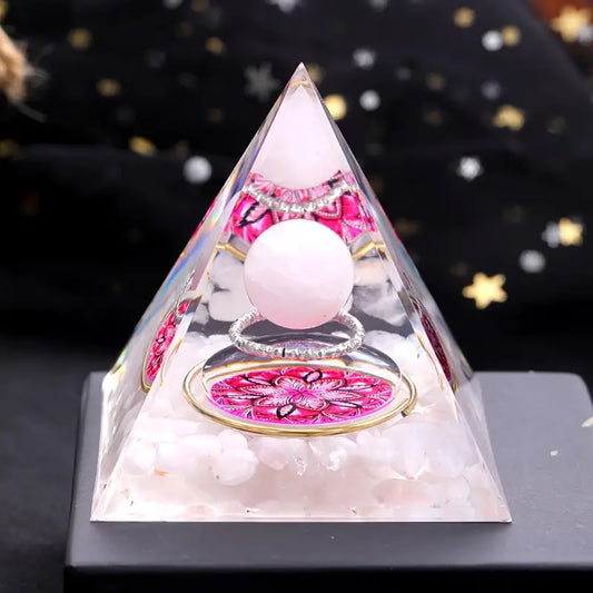 Pyramid with rose quartz ball - attracting positivity, balance
