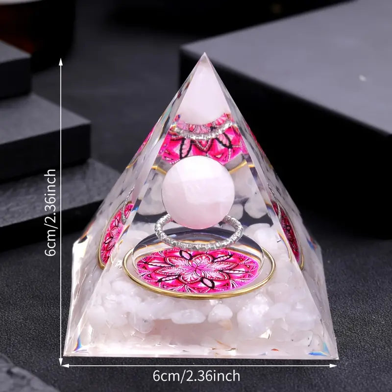 Pyramid with rose quartz ball - attracting positivity, balance